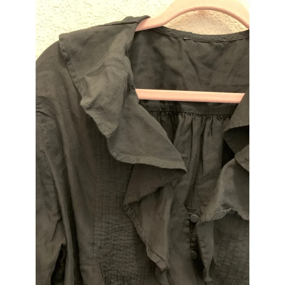 J.Crew Women S Black Ruffle Collar Pintuck Cotton Victorian Dark Academia Top